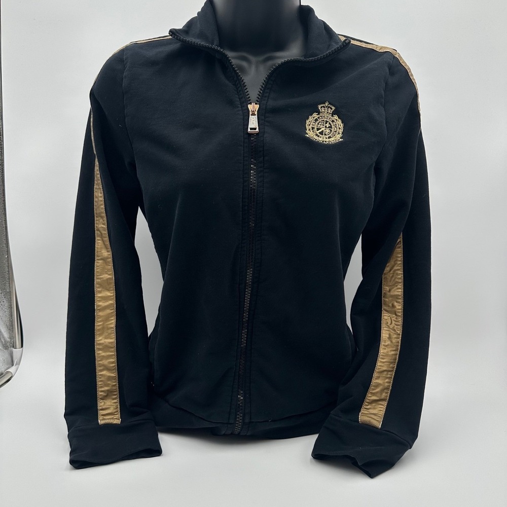 Lauren Ralph Lauren Track Jacket Black Gold Crest Zip Up‎